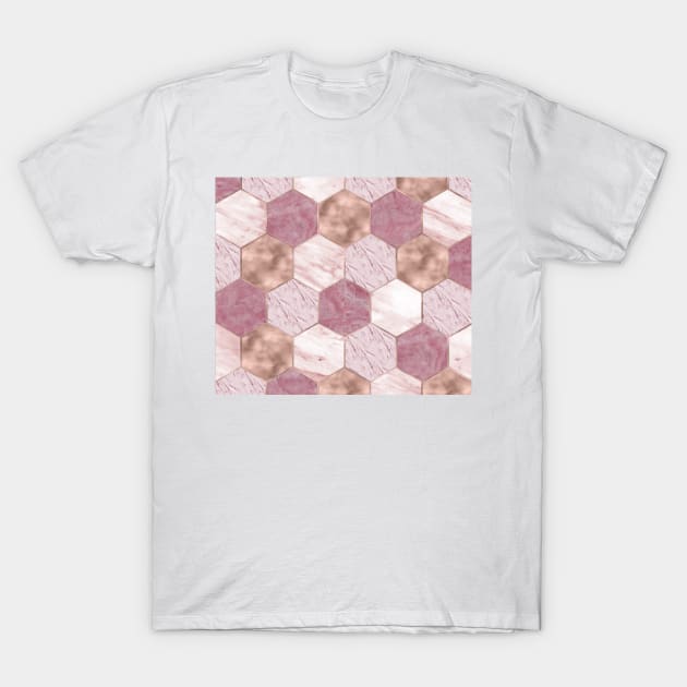 Pink marble honeycomb with rose gold accents T-Shirt by marbleco